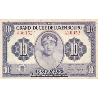 Liuksemburgas. 1944 m. 10 frankų. VF