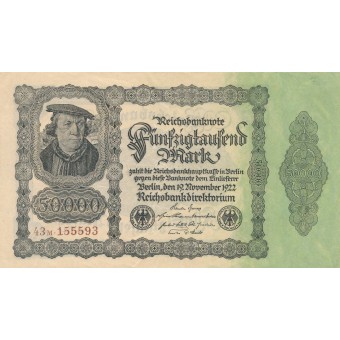 Vokietija. 1922 m. 50.000 markių. VF