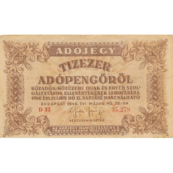 Vengrija. 1946 m. 10.000 pengo. VF-