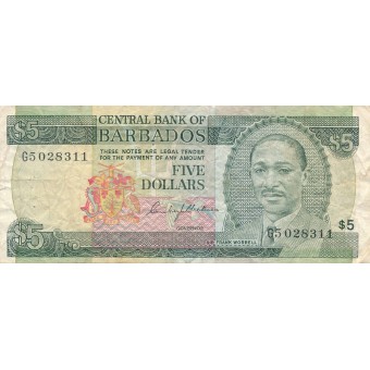 Barbadosas. 1975 m. 5 doleriai. VF-
