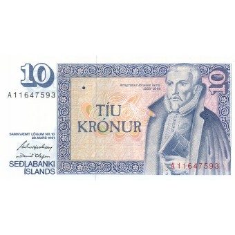 Islandija. 1981 m. 10 kronų. P48a. UNC