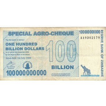 Zimbabvė. 2008 m. 100.000.000.000 dolerių. VF-
