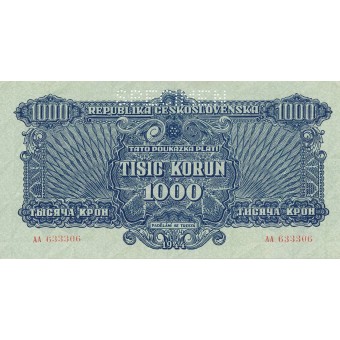 Čekoslovakija. 1944 m. 1.000 korunų. SPECIMEN. aUNC