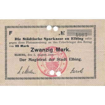 Lenkija / Elbingas. 1914 m. 20 markių. VF-