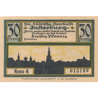 Įsrutis. 1920 m. 30 pfennigų. aUNC