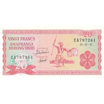 Burundis. 1991 m. 20 frankų. P27c. UNC