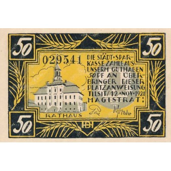 Tilžė. 1921 m. 50 pfennigų. aUNC