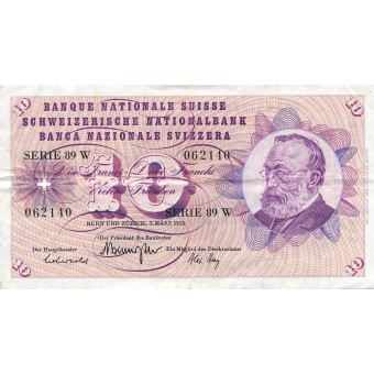 Šveicarija. 1973 m. 10 frankų. VF