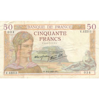 Prancūzija. 1940 m. 50 frankų. VF