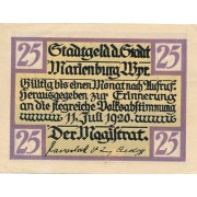 Lenkija / Malborkas. 1920 m. 25 pfennigai. XF