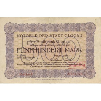 Lenkija / Gloguvas. 1922 m. 500 markių. VF