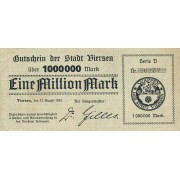 Vokietija / Viersenas. 1923 m. 1.000.000 markių. VF-
