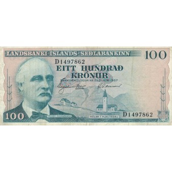 Islandija. 1957 m. 100 kronų. VF-