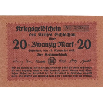 Lenkija / Čluhovas. 1918 m. 20 markių. XF+