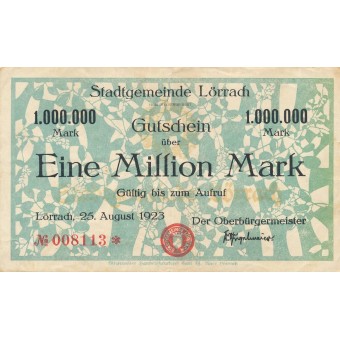 Vokietija / Lorachas. 1923 m. 1.000.000 markių. VF-