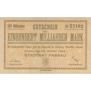 Vokietija / Pasau. 1923 m. 100.000.000.000 markių. VF