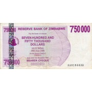 Zimbabvė. 2007 m. 750.000 dolerių. VF-