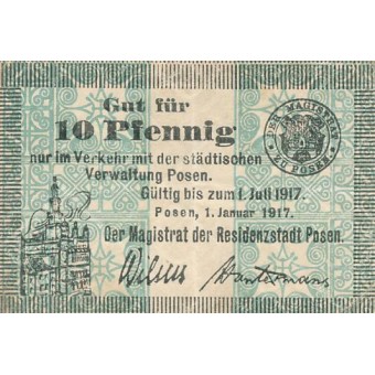 Lenkija / Poznanė. 1917 m. 10 pfennigų. VF
