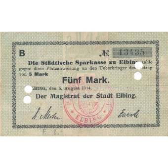 Lenkija / Elbingas. 1914 m. 5 markės. VF-