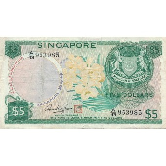 Singapūras. 1967-1972 m. 5 doleriai. P2c. VF