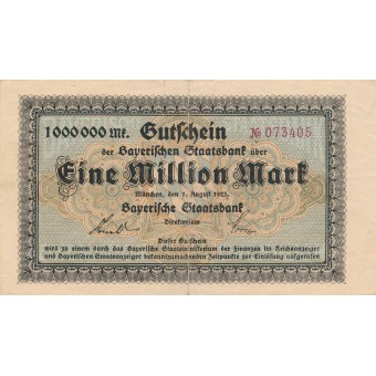 Vokietija / Miunchenas. 1923 m. 1.000.000 markių