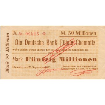 Vokietija / Chemnicas. 1923 m. 50.000.000 markių