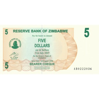 Zimbabvė. 2006 m. 5 doleriai. P38. UNC