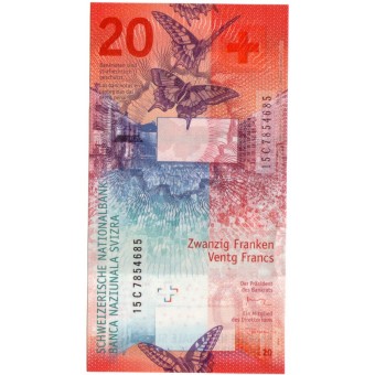 Šveicarija. 2017 m. 20 frankų. UNC